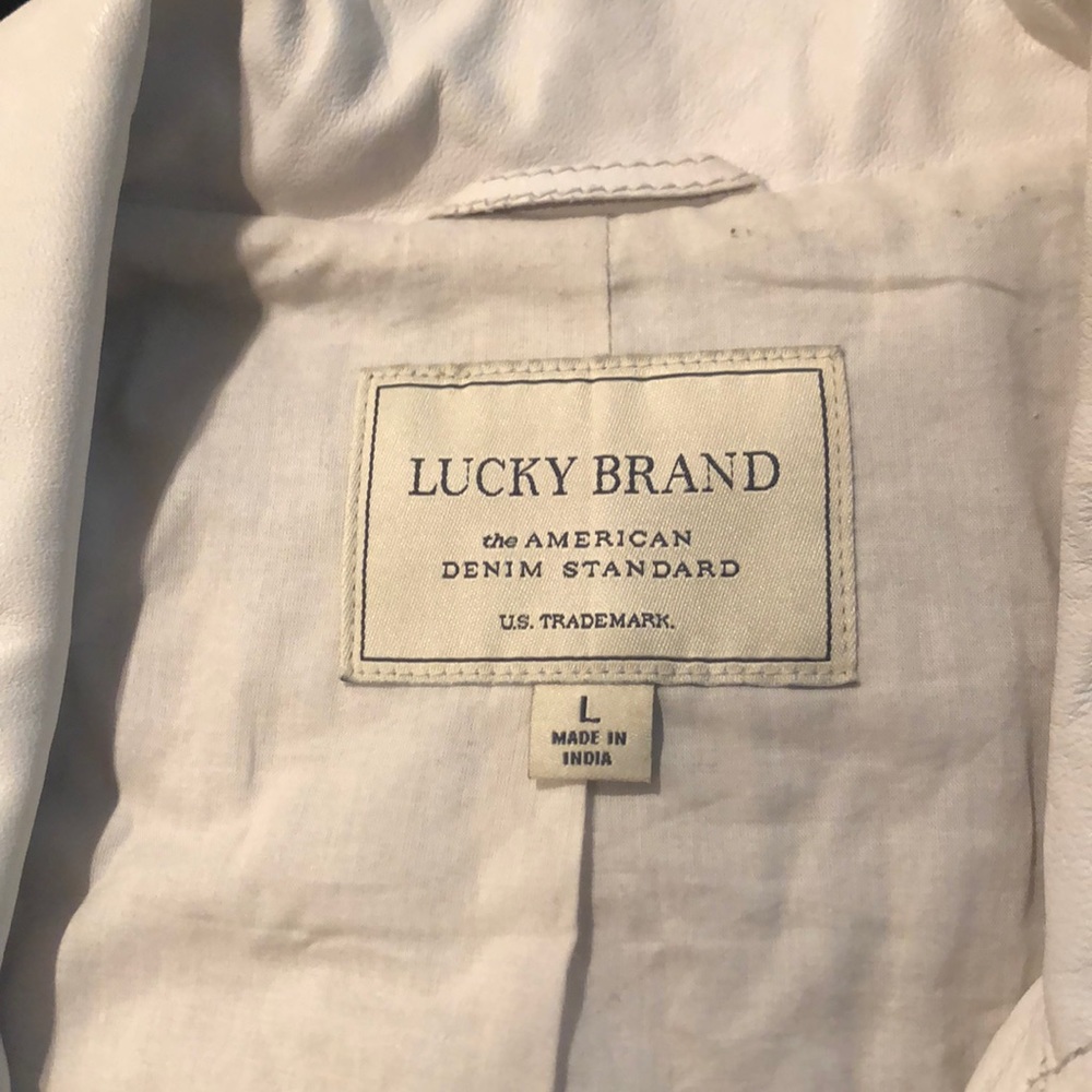 Lucky Brand Leather Moto Jacket Size L. (Cream)